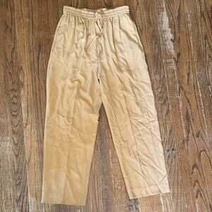 Daniel Field women’s size small vtg tan 100% silk draw string wide leg trousers